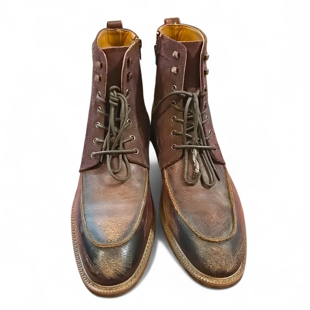 La Milano Jace II Leather Boots Men 12 Burgundy Distressed Side Zip Lug Sole EUC